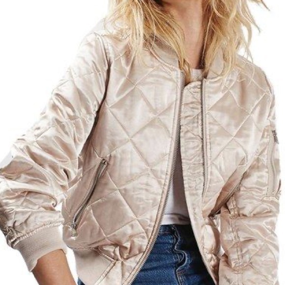 H&M Jackets & Blazers - H&M Quilted Satin Bomber Jacket - Pink Champagne